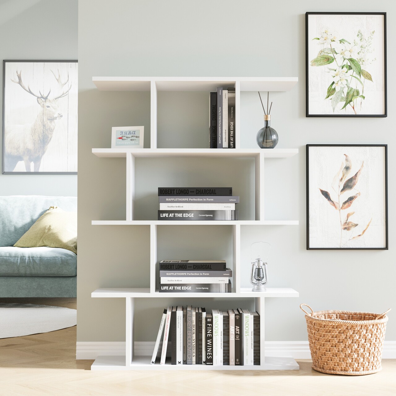 Biblioteca, Colman, Harmon, 90 x 25 x 127.4 cm, pal melaminat, alb - imagine 5